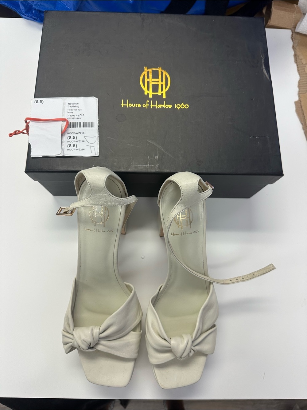 House of Harlow 1960 Women's Cream Knotted Ankle-Strap Heels